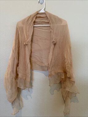 Nataya Sheer Taupe Ruffled Shawl Wrap